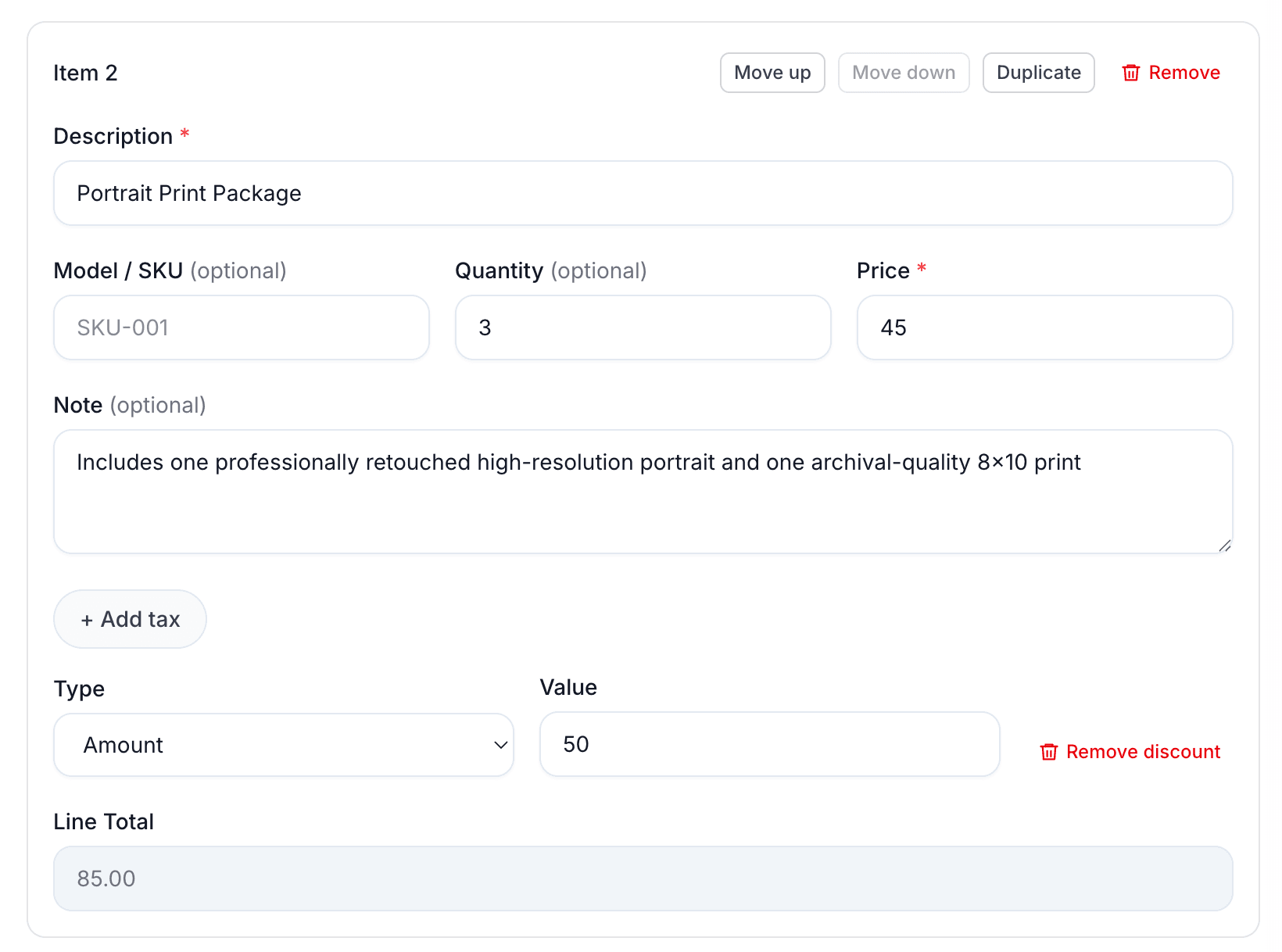 Second product or service line item with discount